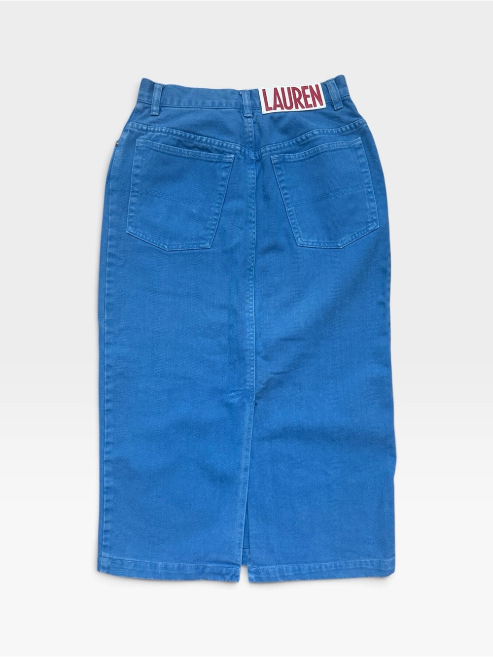 VTG Ralph Lauren Country Rare Union Made Washed Blue Denim Midi Skirt Sz 8